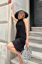 Black Zero Sleeve Openwork Lined Women's Knitwear Mini Dress - 2