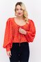 Women Tie Neck Long Sleeve Allover Print Top, Red