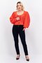 Women Tie Neck Long Sleeve Allover Print Top, Red - 2