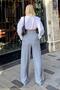 Gray Double Button Pleated Women's Palazzo Linen Trousers - 5