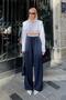 Navy Blue Striped Masculine Tied Women's Trousers - 3