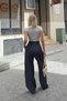 Black Striped Pleated High Waist Women's Palazzo Trousers - 6