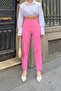 Pink Anna High Waist Thin Collared Women's Trousers - 4