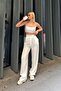 White Double Buttoned Pleated Women's Palazzo Linen Trousers - 2