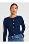 60246 Crew Neck Button Spanish Sleeve Knitwear Cardigan-Navy