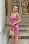 Pink Floral Print Draped Strapless Women's Mini Dress - 2