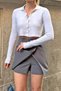 Gray Double Breasted High Waist Women's Shorts Mini Skirt - 5