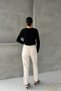 Beige Waist Pearl Detail Black Stripe Tweed Trousers - 5