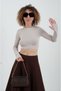 Mink Finger Detailed Crop Blouse