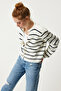 Gold Button Striped Knitwear Cardigan Bone Black Lpf0003 - 4
