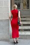 Red Zero Sleeve Shoulder and Waist Draped Women's Midi Dress - 5