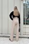 Beige Hera Elastic Waist Pocket Palazzo Women's Trousers - 5