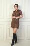 Women's Leather Short Dress with Buttons on the Front and Belted Waist