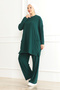 Women's Dark Green Oversize Pocket Loose Leg Comfortable Daily Casual Hijab Bottom - Top Set - 3
