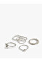 Set of 7 Butterfly Stone Steel Rings - 3