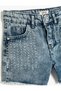 Cotton Denim Shorts - Bead Embroidered, Pockets, Adjustable Waist Elastic - 3