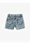 Cotton Denim Shorts - Bead Embroidered, Pockets, Adjustable Waist Elastic - 2