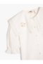 Shirt with Wide Collar, Short Balloon Sleeves, and Embroidery Detail. - 5