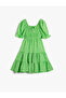 Midi Dress, Balloon Sleeve, Ruffle Detail, U-Neck, Gipe Detail, Layered