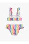 Plaid Print Bikini Set - Textured and Ruffled - 2