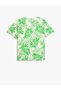 T-Shirt Crew Neck Short Sleeve Tropical Printed Cotton - 2