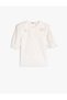 Shirt with Wide Collar, Short Balloon Sleeves, and Embroidery Detail. - 3