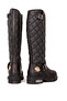 Women's Zippered Quilted Pattern Boots Real Leather 102 15935 Z Harley Black - 8