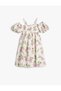 Floral Midi Dress Off Shoulder Balloon Sleeves Lined - 4