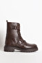 Women's Thick Sole Belt Detailed Casual Boots Real Leather Br 66164 Brown