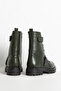 Women's Thick Sole Belt Detailed Casual Boots Real Leather Br 66164 Green - 3