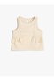Ruffle Top Sleeveless Round Neck Button Closure at Back