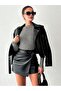 Black PU Leather Darted Zipper Skort - 3