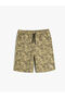 Bermuda Shorts with Laced Waist and Pocketed Leaf Pattern