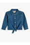Denim Shirt Front Tie Long Sleeve Cotton