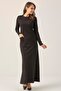 Women's Black Pocketed Crew Neck Dress Dm0321