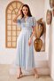 Women's Blue Glittery Tulle Evening Dress with Gray Polka Dot Lining Dm45948