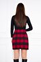 Women's Red Checkered Double Buckle Detailed Skirt Dm2021 - 6