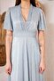 Women's Blue Glittery Tulle Evening Dress with Gray Polka Dot Lining Dm45948 - 4