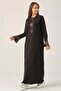 Women's Black Satin Detailed Maxi Dress Dm455 - 2