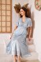 Women's Blue Glittery Tulle Evening Dress with Gray Polka Dot Lining Dm45948 - 3