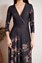 Women's Black Double Breasted Brown Floral Patterned Evening Dress Dm1013 - 5