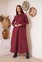 Women's Burgundy Long Sleeve Skirt with Poplin Detail Maxi Length Dress Dm4640 - 3