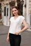 Women's Ecru V Neck Corded Edge Sleeveless Silk Sweater - 3