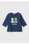 Baby Navy Blue Front Water Based Fluffy Printed Long Sleeve T-Shirt