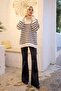 Cream Collar Zippered Striped Knitwear Sweater - 2