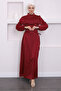Burgundy Side Detailed Satin Evening Dress