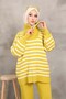 Oil Green Collar Zippered Striped Knitwear Suit - 2