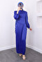 Cobalt Blue Satin Evening Dress with Side Detail - 3