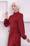 Burgundy Side Detailed Satin Evening Dress - 4