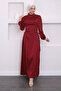 Burgundy Side Detailed Satin Evening Dress - 2